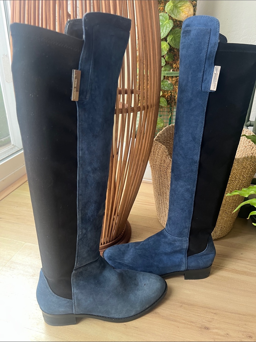 Vince Camuto Navy Suede and Black Over-the-Knee Boots